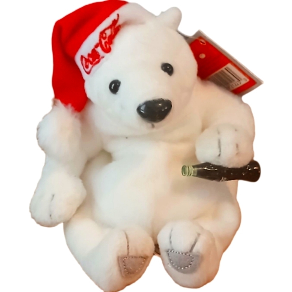 Coca-Cola Bean Bag White Polar Bear with Red Santa Hat